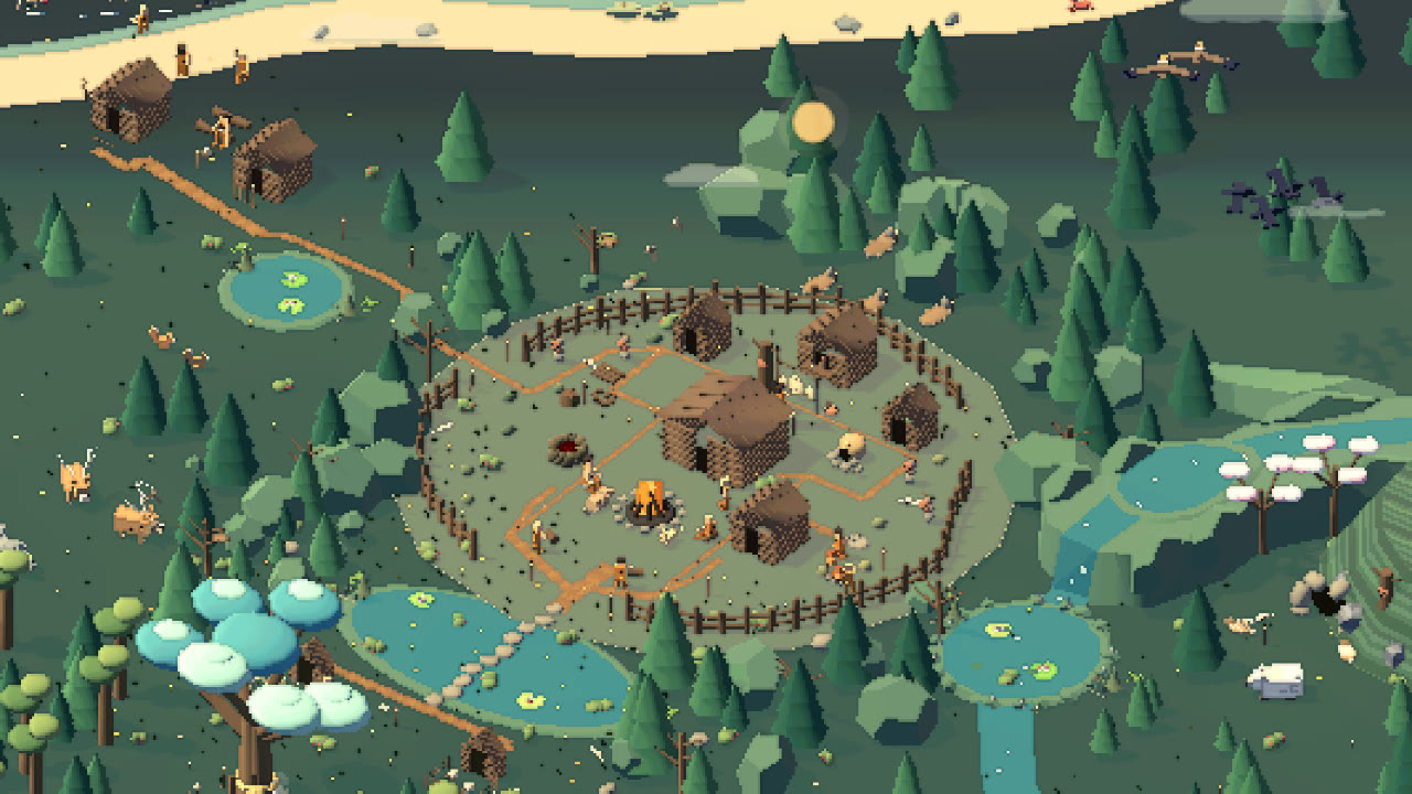 The Wooden-era village with timber cabins inside a log fence